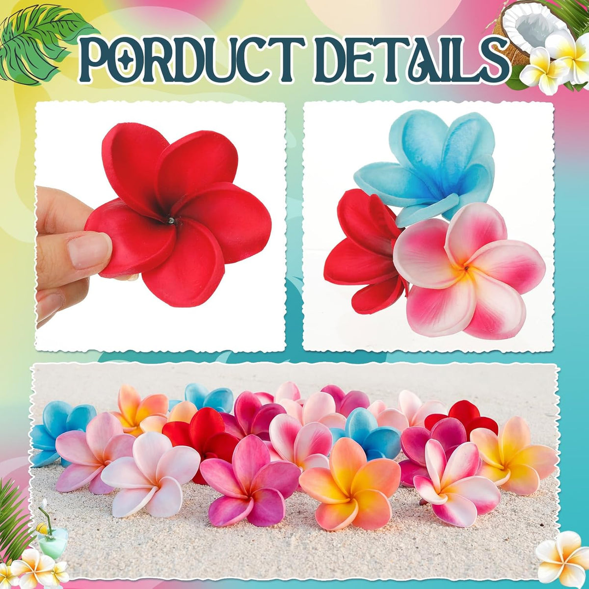 30 Pcs Hawaiian Plumeria Frangipani PU Artificial Flowers Tropical Flowers with Stems for DIY Real to Touch Birthday Gifts Wedding Home Hawaiian Party Decor Table Centerpiece (Orange Pink)