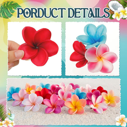 30 Pcs Hawaiian Plumeria Frangipani PU Artificial Flowers Tropical Flowers with Stems for DIY Real to Touch Birthday Gifts Wedding Home Hawaiian Party Decor Table Centerpiece (Orange Pink)