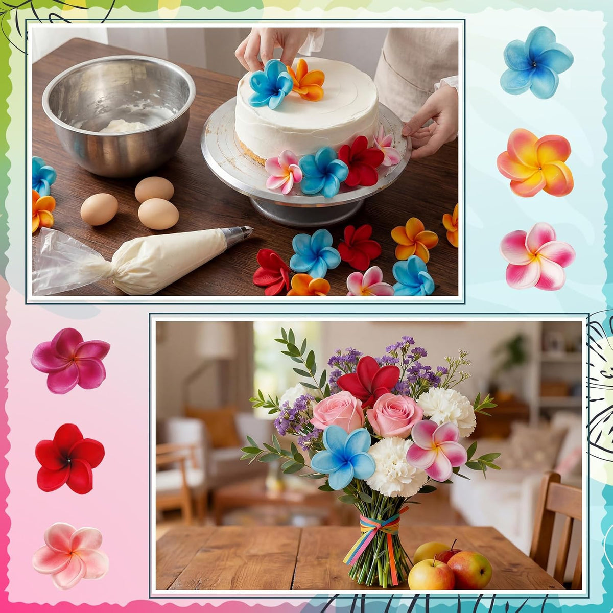 30 Pcs Hawaiian Plumeria Frangipani PU Artificial Flowers Tropical Flowers with Stems for DIY Real to Touch Birthday Gifts Wedding Home Hawaiian Party Decor Table Centerpiece (Orange Pink)