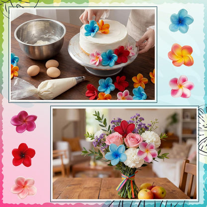 30 Pcs Hawaiian Plumeria Frangipani PU Artificial Flowers Tropical Flowers with Stems for DIY Real to Touch Birthday Gifts Wedding Home Hawaiian Party Decor Table Centerpiece (Orange Pink)