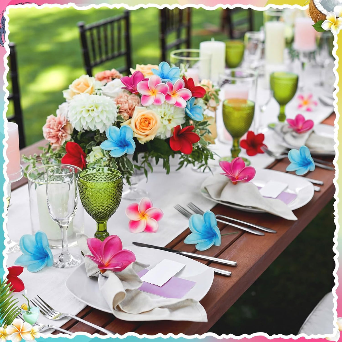 30 Pcs Hawaiian Plumeria Frangipani PU Artificial Flowers Tropical Flowers with Stems for DIY Real to Touch Birthday Gifts Wedding Home Hawaiian Party Decor Table Centerpiece (Orange Pink)