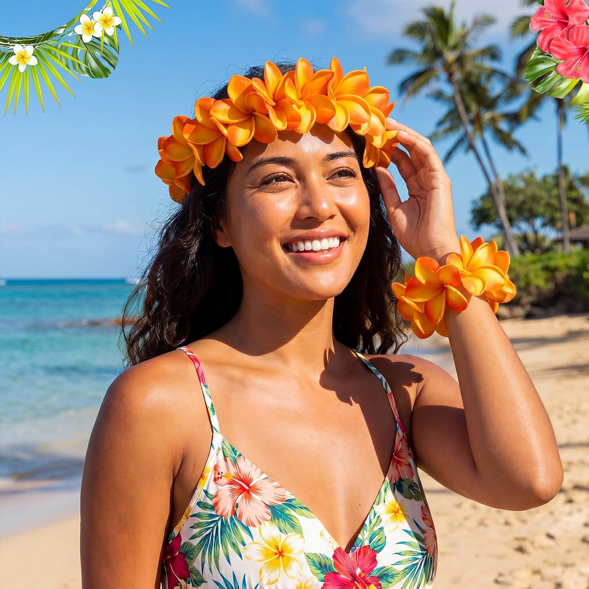 30 Pcs Hawaiian Plumeria Frangipani PU Artificial Flowers Tropical Flowers with Stems for DIY Real to Touch Birthday Gifts Wedding Home Hawaiian Party Decor Table Centerpiece (Orange Pink)
