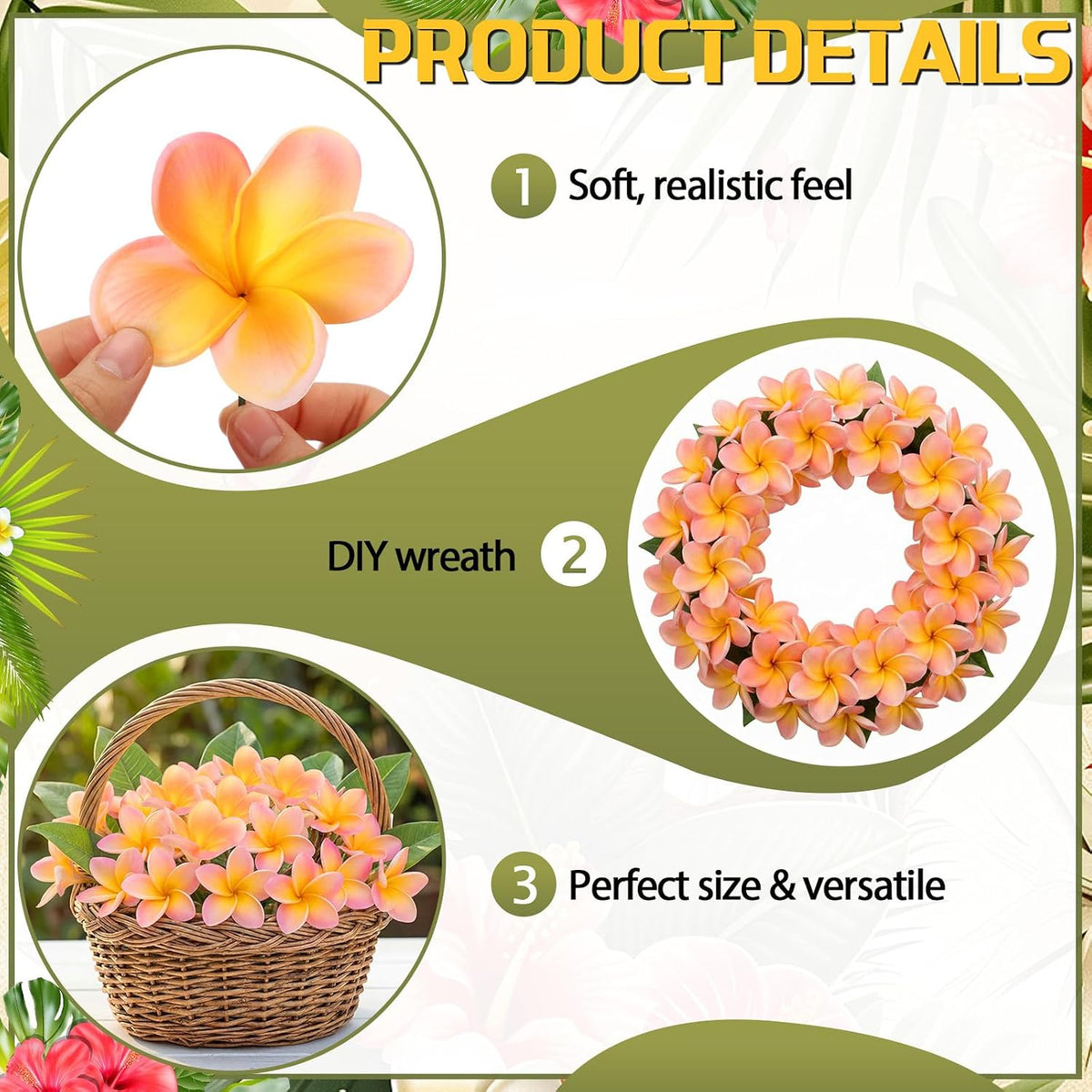 30 Pcs Hawaiian Plumeria Frangipani PU Artificial Flowers Tropical Flowers with Stems for DIY Real to Touch Birthday Gifts Wedding Home Hawaiian Party Decor Table Centerpiece (Orange Pink)