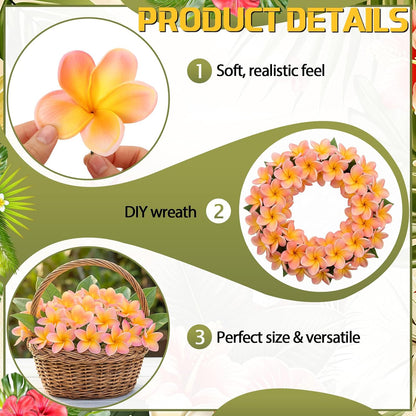 30 Pcs Hawaiian Plumeria Frangipani PU Artificial Flowers Tropical Flowers with Stems for DIY Real to Touch Birthday Gifts Wedding Home Hawaiian Party Decor Table Centerpiece (Orange Pink)