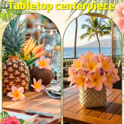 30 Pcs Hawaiian Plumeria Frangipani PU Artificial Flowers Tropical Flowers with Stems for DIY Real to Touch Birthday Gifts Wedding Home Hawaiian Party Decor Table Centerpiece (Orange Pink)