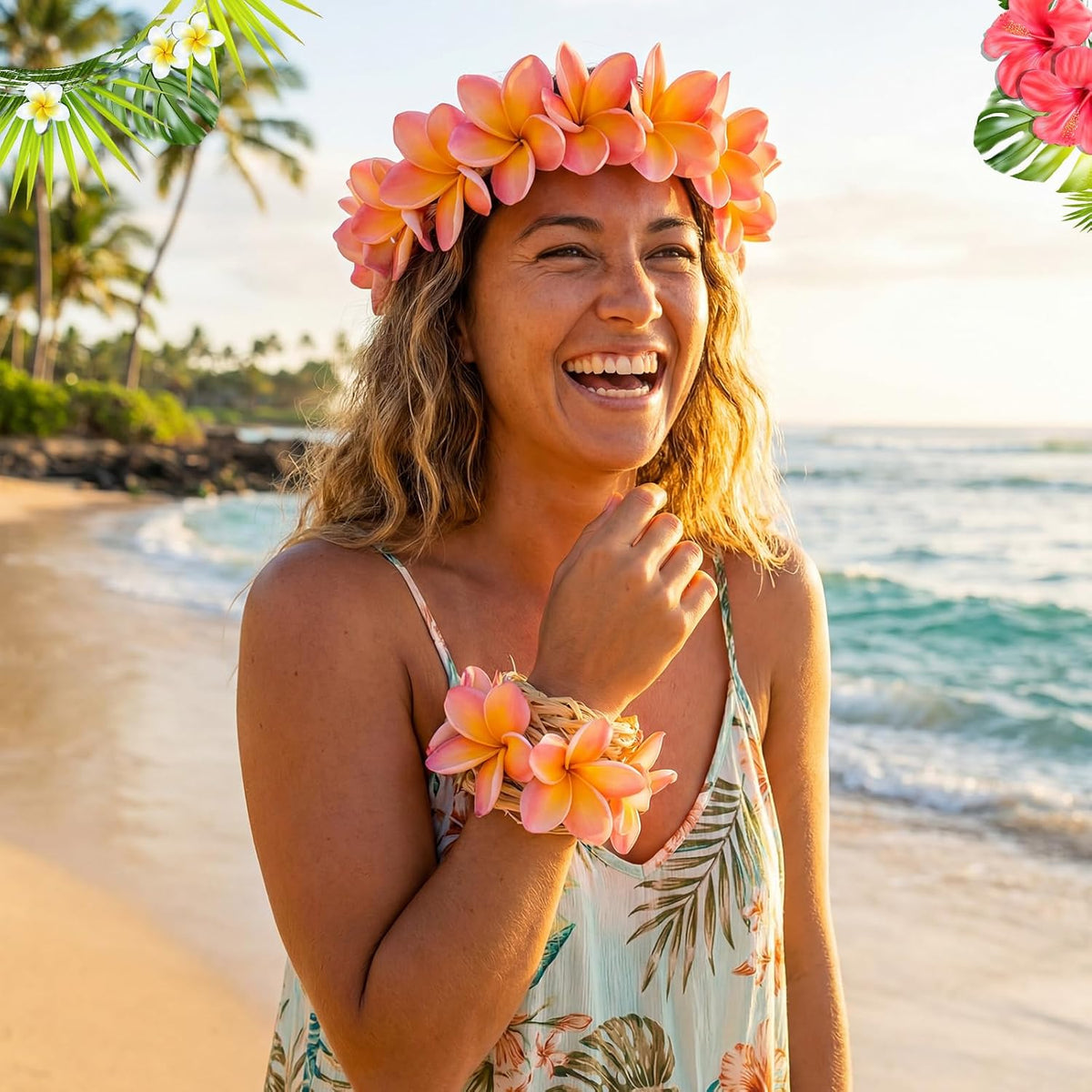 30 Pcs Hawaiian Plumeria Frangipani PU Artificial Flowers Tropical Flowers with Stems for DIY Real to Touch Birthday Gifts Wedding Home Hawaiian Party Decor Table Centerpiece (Orange Pink)