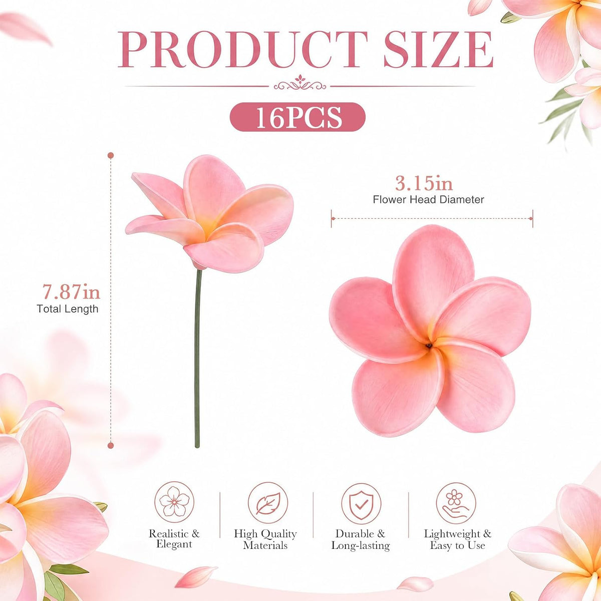 30 Pcs Hawaiian Plumeria Frangipani PU Artificial Flowers Tropical Flowers with Stems for DIY Real to Touch Birthday Gifts Wedding Home Hawaiian Party Decor Table Centerpiece (Orange Pink)