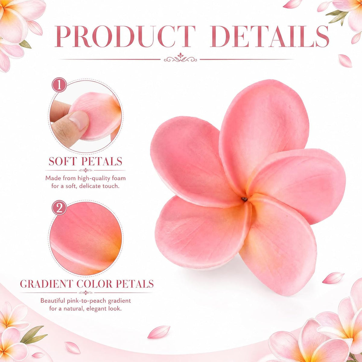 30 Pcs Hawaiian Plumeria Frangipani PU Artificial Flowers Tropical Flowers with Stems for DIY Real to Touch Birthday Gifts Wedding Home Hawaiian Party Decor Table Centerpiece (Orange Pink)