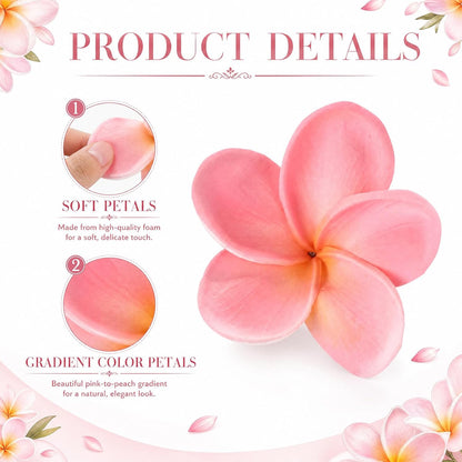 30 Pcs Hawaiian Plumeria Frangipani PU Artificial Flowers Tropical Flowers with Stems for DIY Real to Touch Birthday Gifts Wedding Home Hawaiian Party Decor Table Centerpiece (Orange Pink)