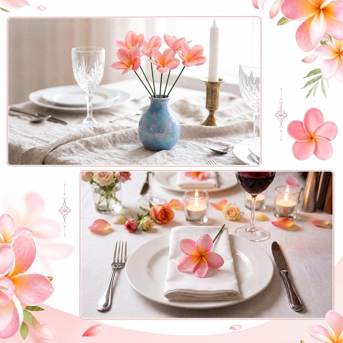 30 Pcs Hawaiian Plumeria Frangipani PU Artificial Flowers Tropical Flowers with Stems for DIY Real to Touch Birthday Gifts Wedding Home Hawaiian Party Decor Table Centerpiece (Orange Pink)