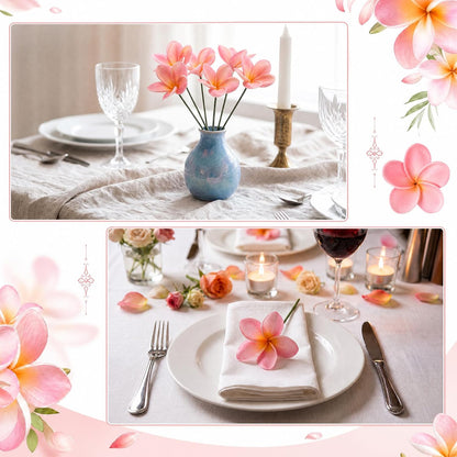 30 Pcs Hawaiian Plumeria Frangipani PU Artificial Flowers Tropical Flowers with Stems for DIY Real to Touch Birthday Gifts Wedding Home Hawaiian Party Decor Table Centerpiece (Orange Pink)