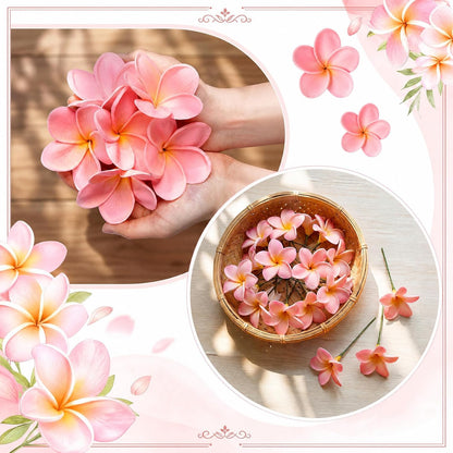 30 Pcs Hawaiian Plumeria Frangipani PU Artificial Flowers Tropical Flowers with Stems for DIY Real to Touch Birthday Gifts Wedding Home Hawaiian Party Decor Table Centerpiece (Orange Pink)