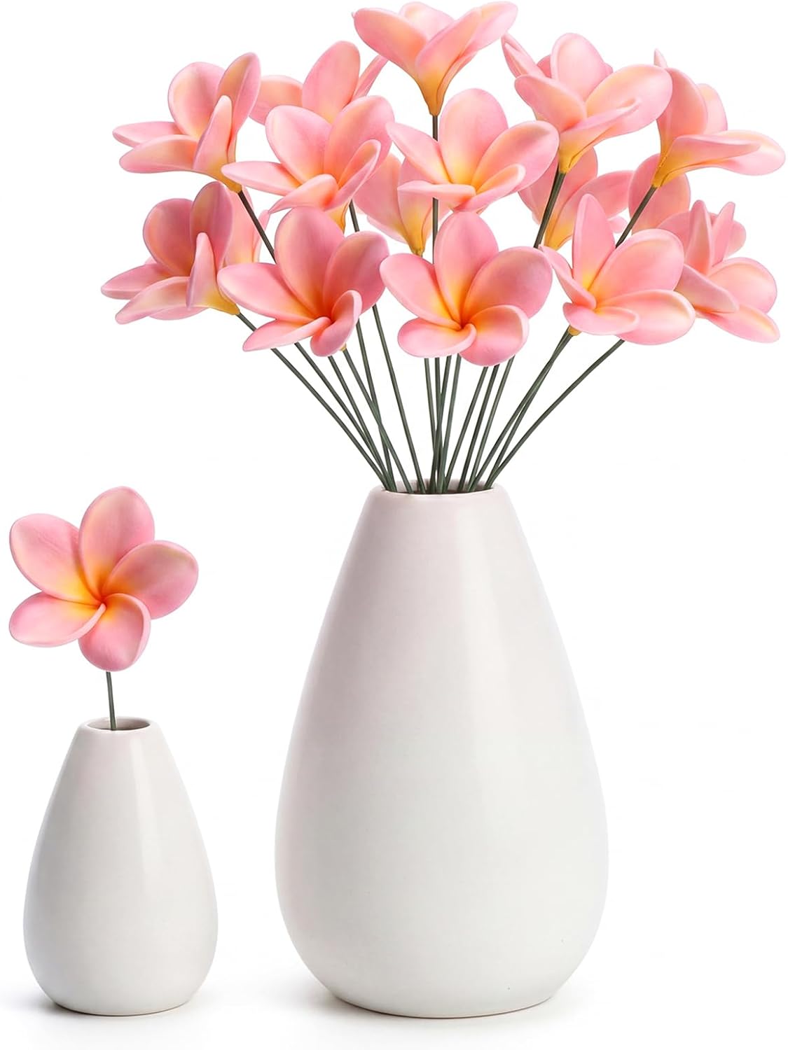 30 Pcs Hawaiian Plumeria Frangipani PU Artificial Flowers Tropical Flowers with Stems for DIY Real to Touch Birthday Gifts Wedding Home Hawaiian Party Decor Table Centerpiece (Orange Pink)