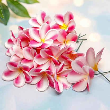 30 Pcs Hawaiian Plumeria Frangipani PU Artificial Flowers Tropical Flowers with Stems for DIY Real to Touch Birthday Gifts Wedding Home Hawaiian Party Decor Table Centerpiece (Orange Pink)