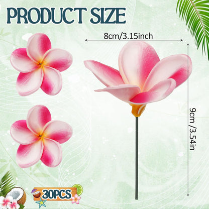 30 Pcs Hawaiian Plumeria Frangipani PU Artificial Flowers Tropical Flowers with Stems for DIY Real to Touch Birthday Gifts Wedding Home Hawaiian Party Decor Table Centerpiece (Orange Pink)