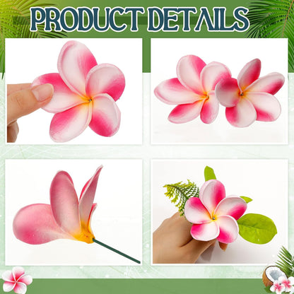 30 Pcs Hawaiian Plumeria Frangipani PU Artificial Flowers Tropical Flowers with Stems for DIY Real to Touch Birthday Gifts Wedding Home Hawaiian Party Decor Table Centerpiece (Orange Pink)