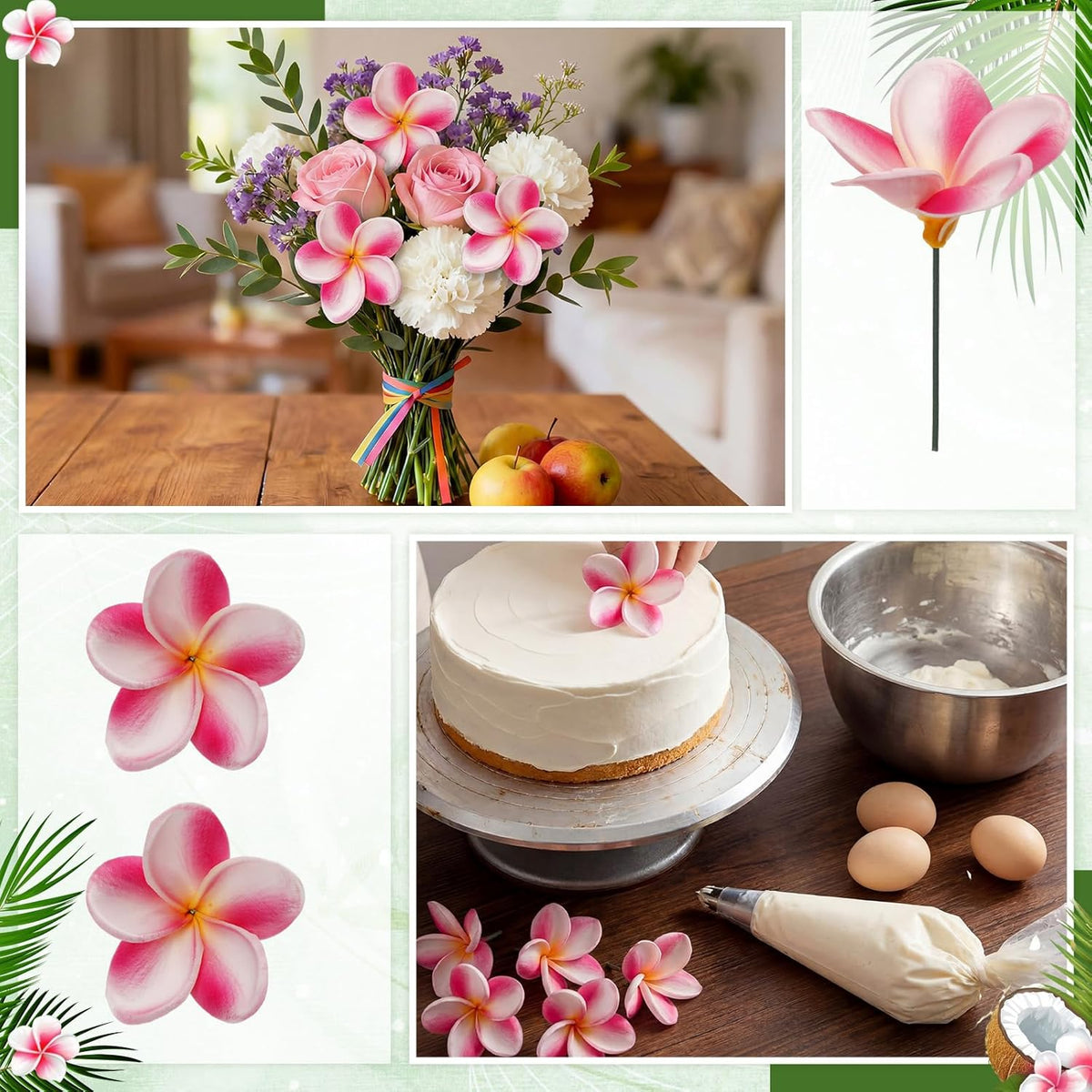 30 Pcs Hawaiian Plumeria Frangipani PU Artificial Flowers Tropical Flowers with Stems for DIY Real to Touch Birthday Gifts Wedding Home Hawaiian Party Decor Table Centerpiece (Orange Pink)