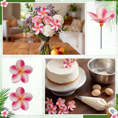 30 Pcs Hawaiian Plumeria Frangipani PU Artificial Flowers Tropical Flowers with Stems for DIY Real to Touch Birthday Gifts Wedding Home Hawaiian Party Decor Table Centerpiece (Orange Pink)