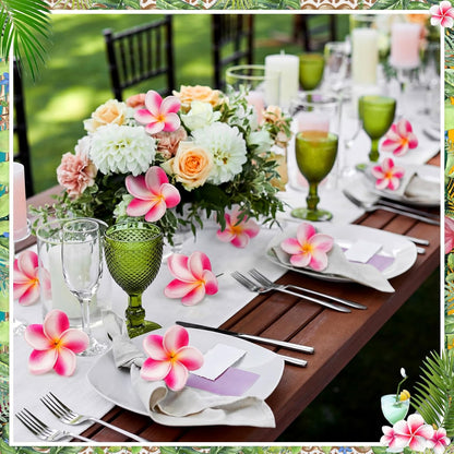 30 Pcs Hawaiian Plumeria Frangipani PU Artificial Flowers Tropical Flowers with Stems for DIY Real to Touch Birthday Gifts Wedding Home Hawaiian Party Decor Table Centerpiece (Orange Pink)