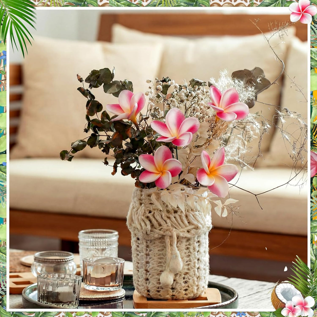 30 Pcs Hawaiian Plumeria Frangipani PU Artificial Flowers Tropical Flowers with Stems for DIY Real to Touch Birthday Gifts Wedding Home Hawaiian Party Decor Table Centerpiece (Orange Pink)