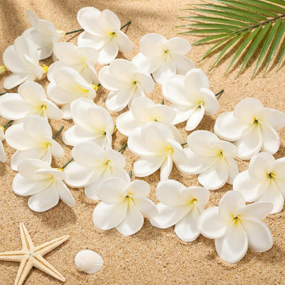 30 Pcs Hawaiian Plumeria Frangipani PU Artificial Flowers Tropical Flowers with Stems for DIY Real to Touch Birthday Gifts Wedding Home Hawaiian Party Decor Table Centerpiece (Orange Pink)