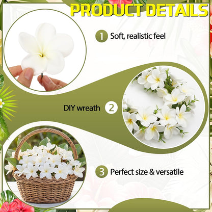 30 Pcs Hawaiian Plumeria Frangipani PU Artificial Flowers Tropical Flowers with Stems for DIY Real to Touch Birthday Gifts Wedding Home Hawaiian Party Decor Table Centerpiece (Orange Pink)
