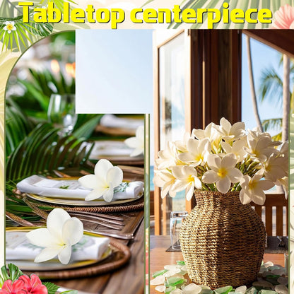 30 Pcs Hawaiian Plumeria Frangipani PU Artificial Flowers Tropical Flowers with Stems for DIY Real to Touch Birthday Gifts Wedding Home Hawaiian Party Decor Table Centerpiece (Orange Pink)