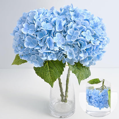 21in Hydrangea Artificial Flowers, Latex Real Touch Hydrangeas (Blue) | Lifelike Large Hydrangea Flowers Long Stem Fake Hydrangeas for Home Decor Party Arrangements Wedding Bouquets Centerpieces
