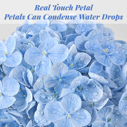 21in Hydrangea Artificial Flowers, Latex Real Touch Hydrangeas (Blue) | Lifelike Large Hydrangea Flowers Long Stem Fake Hydrangeas for Home Decor Party Arrangements Wedding Bouquets Centerpieces