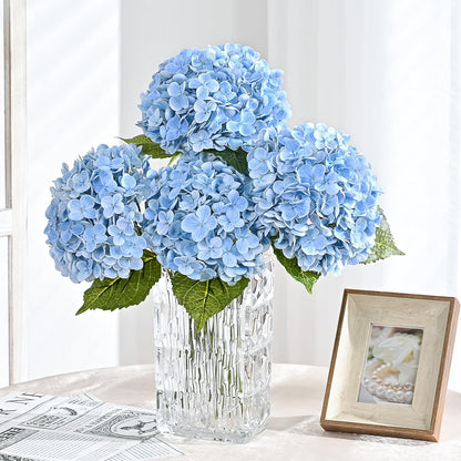 21in Hydrangea Artificial Flowers, Latex Real Touch Hydrangeas (Blue) | Lifelike Large Hydrangea Flowers Long Stem Fake Hydrangeas for Home Decor Party Arrangements Wedding Bouquets Centerpieces