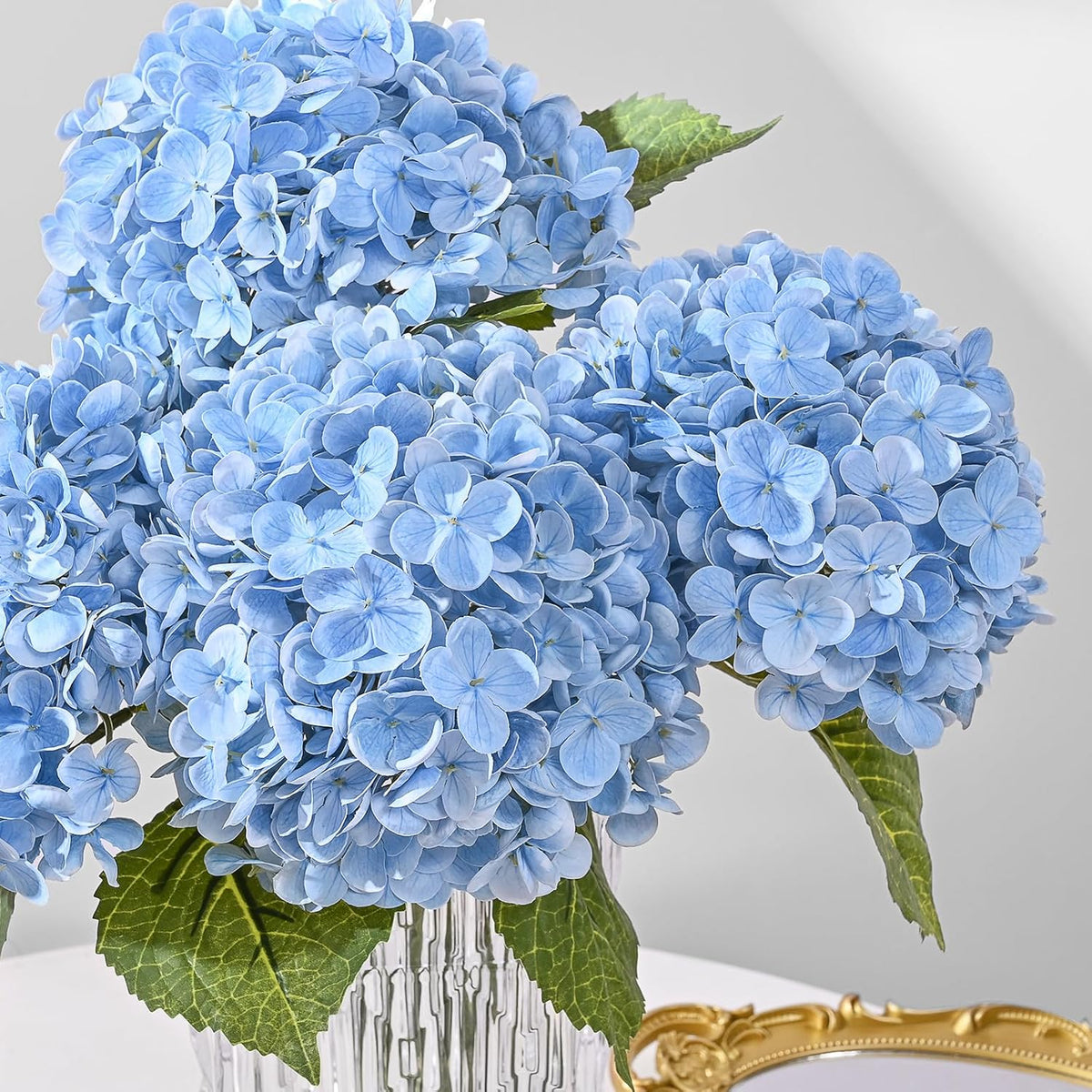 21in Hydrangea Artificial Flowers, Latex Real Touch Hydrangeas (Blue) | Lifelike Large Hydrangea Flowers Long Stem Fake Hydrangeas for Home Decor Party Arrangements Wedding Bouquets Centerpieces