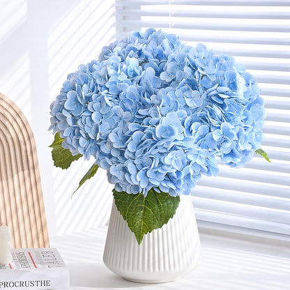21in Hydrangea Artificial Flowers, Latex Real Touch Hydrangeas (Blue) | Lifelike Large Hydrangea Flowers Long Stem Fake Hydrangeas for Home Decor Party Arrangements Wedding Bouquets Centerpieces