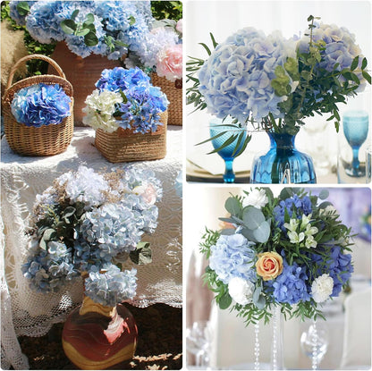21in Hydrangea Artificial Flowers, Latex Real Touch Hydrangeas (Blue) | Lifelike Large Hydrangea Flowers Long Stem Fake Hydrangeas for Home Decor Party Arrangements Wedding Bouquets Centerpieces