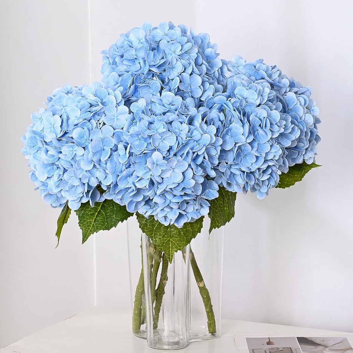21in Hydrangea Artificial Flowers, Latex Real Touch Hydrangeas (Blue) | Lifelike Large Hydrangea Flowers Long Stem Fake Hydrangeas for Home Decor Party Arrangements Wedding Bouquets Centerpieces