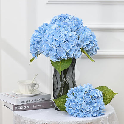 21in Hydrangea Artificial Flowers, Latex Real Touch Hydrangeas (Blue) | Lifelike Large Hydrangea Flowers Long Stem Fake Hydrangeas for Home Decor Party Arrangements Wedding Bouquets Centerpieces