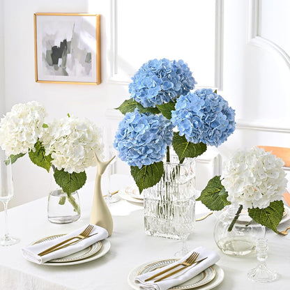 21in Hydrangea Artificial Flowers, Latex Real Touch Hydrangeas (Blue) | Lifelike Large Hydrangea Flowers Long Stem Fake Hydrangeas for Home Decor Party Arrangements Wedding Bouquets Centerpieces
