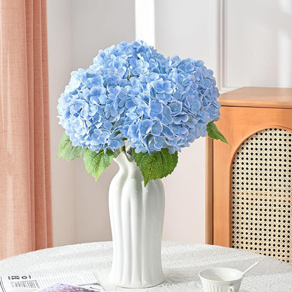 21in Hydrangea Artificial Flowers, Latex Real Touch Hydrangeas (Blue) | Lifelike Large Hydrangea Flowers Long Stem Fake Hydrangeas for Home Decor Party Arrangements Wedding Bouquets Centerpieces