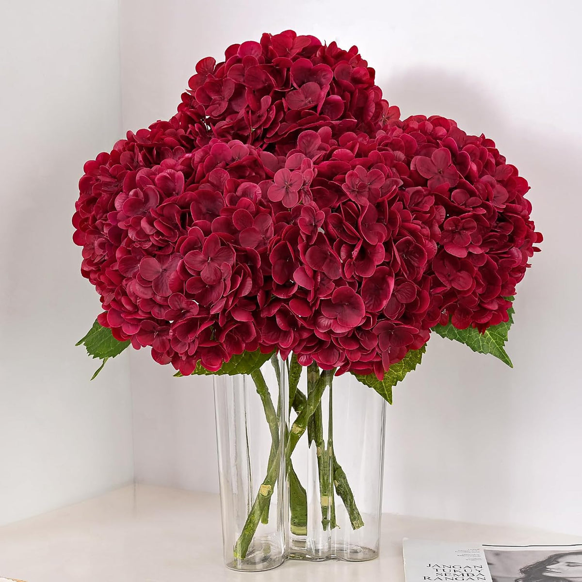21in Hydrangea Artificial Flowers, Latex Real Touch Hydrangeas (Blue) | Lifelike Large Hydrangea Flowers Long Stem Fake Hydrangeas for Home Decor Party Arrangements Wedding Bouquets Centerpieces