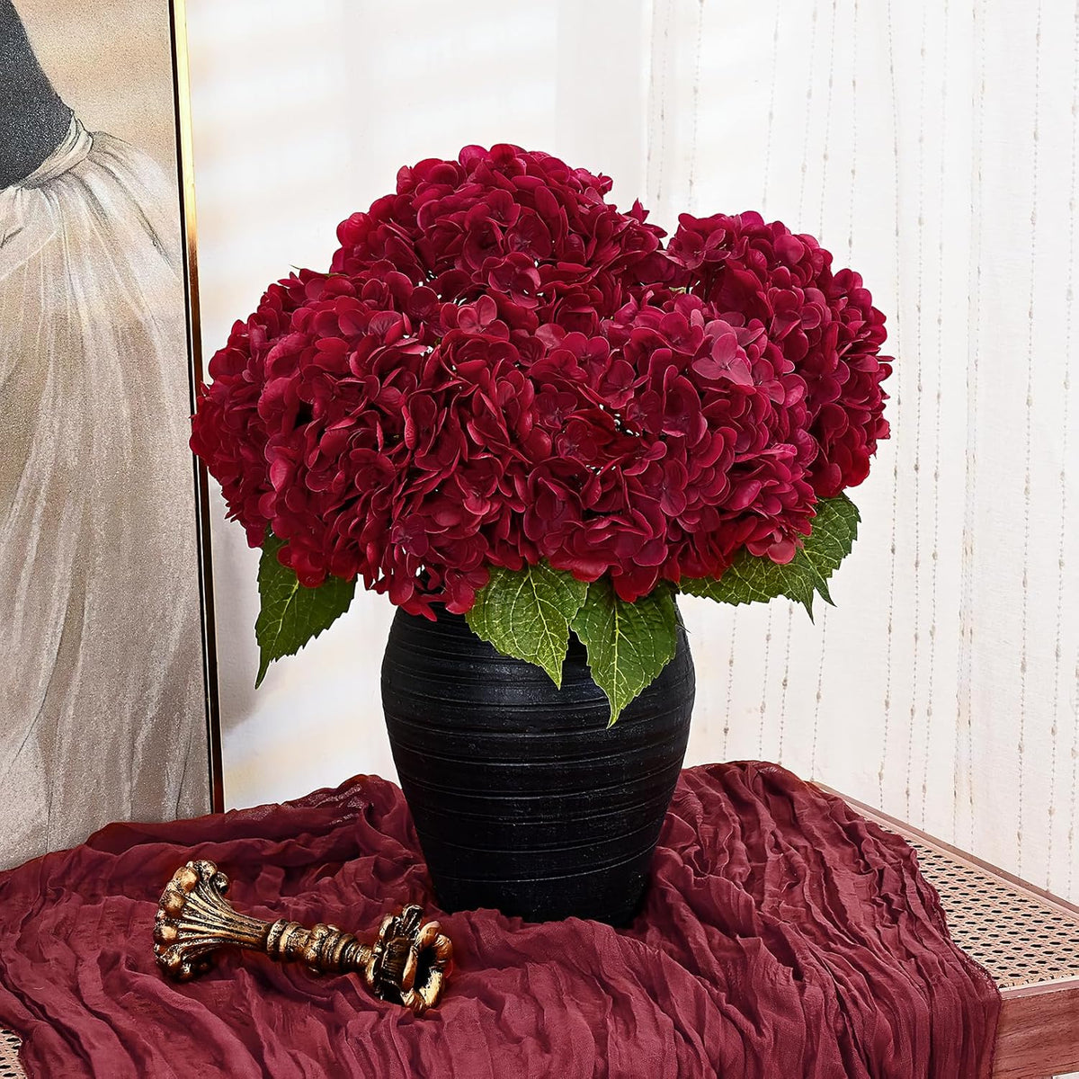 21in Hydrangea Artificial Flowers, Latex Real Touch Hydrangeas (Blue) | Lifelike Large Hydrangea Flowers Long Stem Fake Hydrangeas for Home Decor Party Arrangements Wedding Bouquets Centerpieces