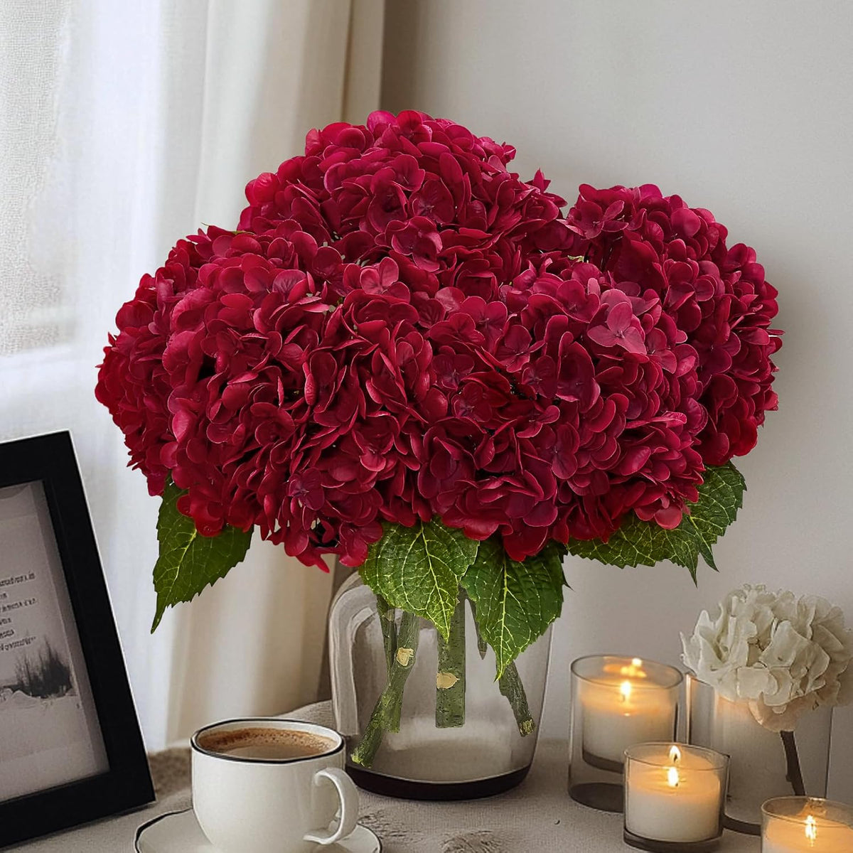 21in Hydrangea Artificial Flowers, Latex Real Touch Hydrangeas (Blue) | Lifelike Large Hydrangea Flowers Long Stem Fake Hydrangeas for Home Decor Party Arrangements Wedding Bouquets Centerpieces