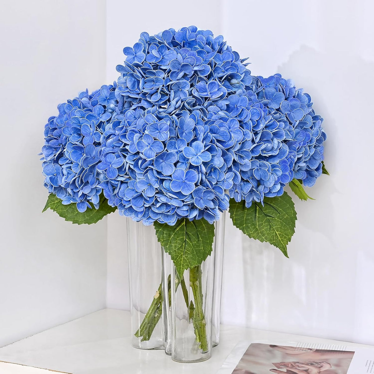21in Hydrangea Artificial Flowers, Latex Real Touch Hydrangeas (Blue) | Lifelike Large Hydrangea Flowers Long Stem Fake Hydrangeas for Home Decor Party Arrangements Wedding Bouquets Centerpieces