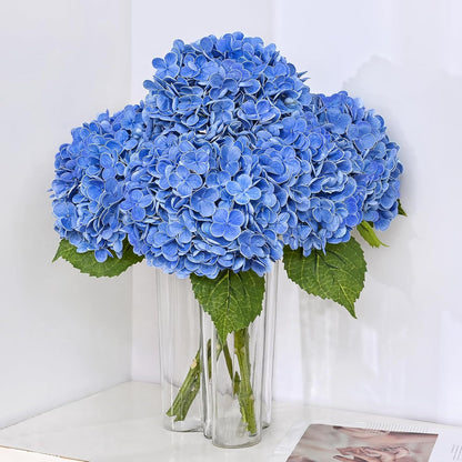 21in Hydrangea Artificial Flowers, Latex Real Touch Hydrangeas (Blue) | Lifelike Large Hydrangea Flowers Long Stem Fake Hydrangeas for Home Decor Party Arrangements Wedding Bouquets Centerpieces
