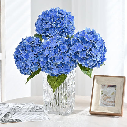 21in Hydrangea Artificial Flowers, Latex Real Touch Hydrangeas (Blue) | Lifelike Large Hydrangea Flowers Long Stem Fake Hydrangeas for Home Decor Party Arrangements Wedding Bouquets Centerpieces