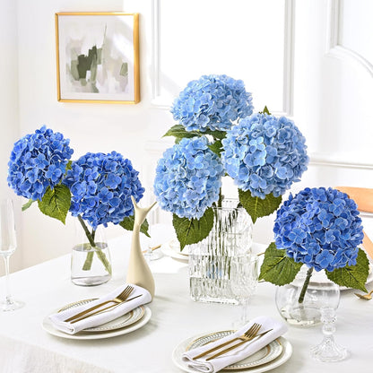21in Hydrangea Artificial Flowers, Latex Real Touch Hydrangeas (Blue) | Lifelike Large Hydrangea Flowers Long Stem Fake Hydrangeas for Home Decor Party Arrangements Wedding Bouquets Centerpieces