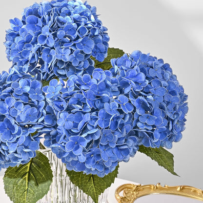 21in Hydrangea Artificial Flowers, Latex Real Touch Hydrangeas (Blue) | Lifelike Large Hydrangea Flowers Long Stem Fake Hydrangeas for Home Decor Party Arrangements Wedding Bouquets Centerpieces