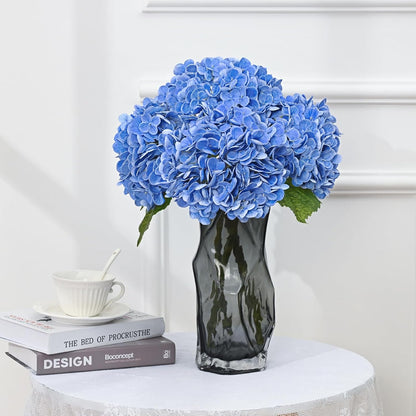 21in Hydrangea Artificial Flowers, Latex Real Touch Hydrangeas (Blue) | Lifelike Large Hydrangea Flowers Long Stem Fake Hydrangeas for Home Decor Party Arrangements Wedding Bouquets Centerpieces
