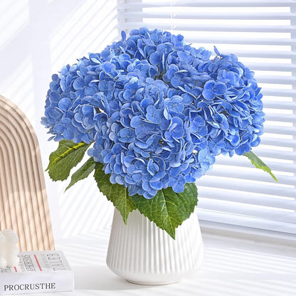 21in Hydrangea Artificial Flowers, Latex Real Touch Hydrangeas (Blue) | Lifelike Large Hydrangea Flowers Long Stem Fake Hydrangeas for Home Decor Party Arrangements Wedding Bouquets Centerpieces