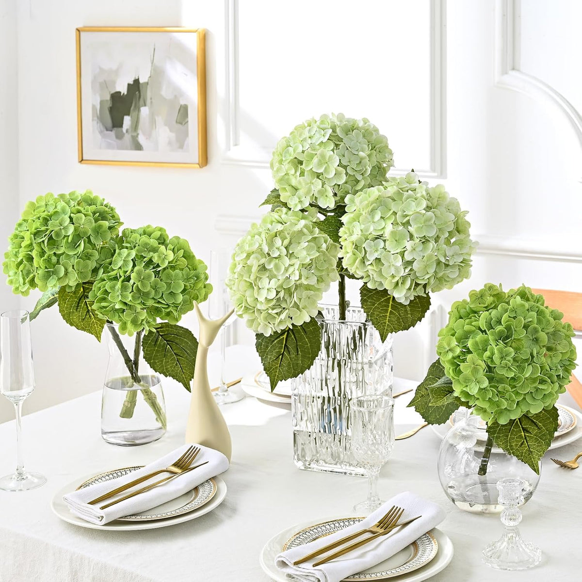 21in Hydrangea Artificial Flowers, Latex Real Touch Hydrangeas (Blue) | Lifelike Large Hydrangea Flowers Long Stem Fake Hydrangeas for Home Decor Party Arrangements Wedding Bouquets Centerpieces