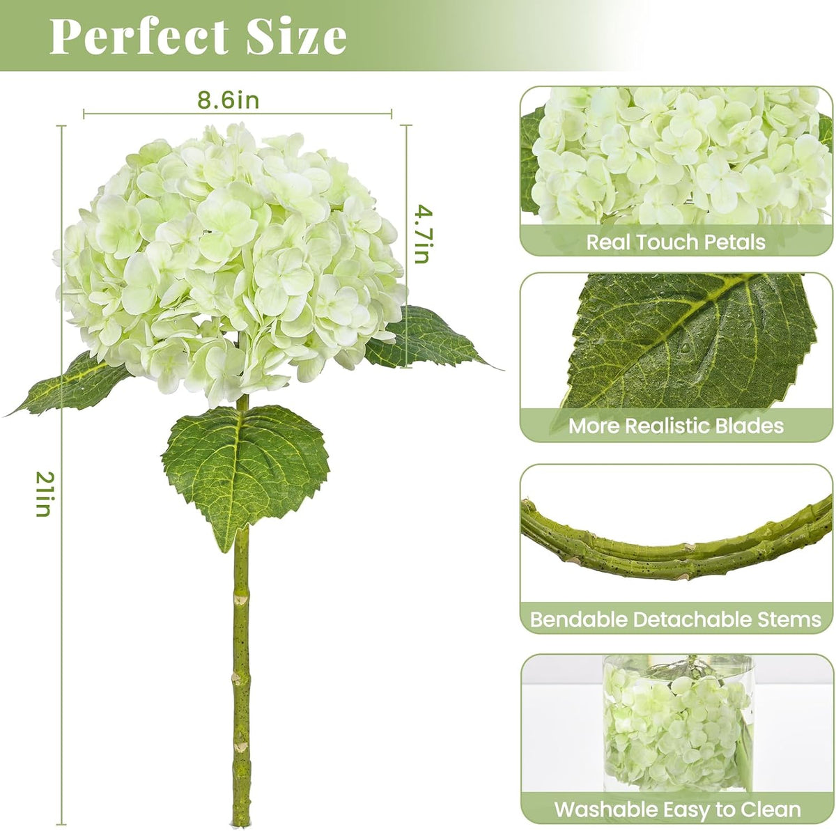 21in Hydrangea Artificial Flowers, Latex Real Touch Hydrangeas (Blue) | Lifelike Large Hydrangea Flowers Long Stem Fake Hydrangeas for Home Decor Party Arrangements Wedding Bouquets Centerpieces