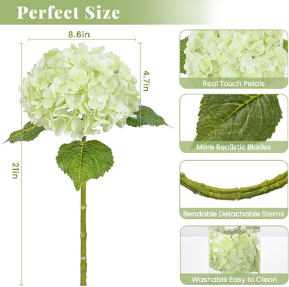 21in Hydrangea Artificial Flowers, Latex Real Touch Hydrangeas (Blue) | Lifelike Large Hydrangea Flowers Long Stem Fake Hydrangeas for Home Decor Party Arrangements Wedding Bouquets Centerpieces
